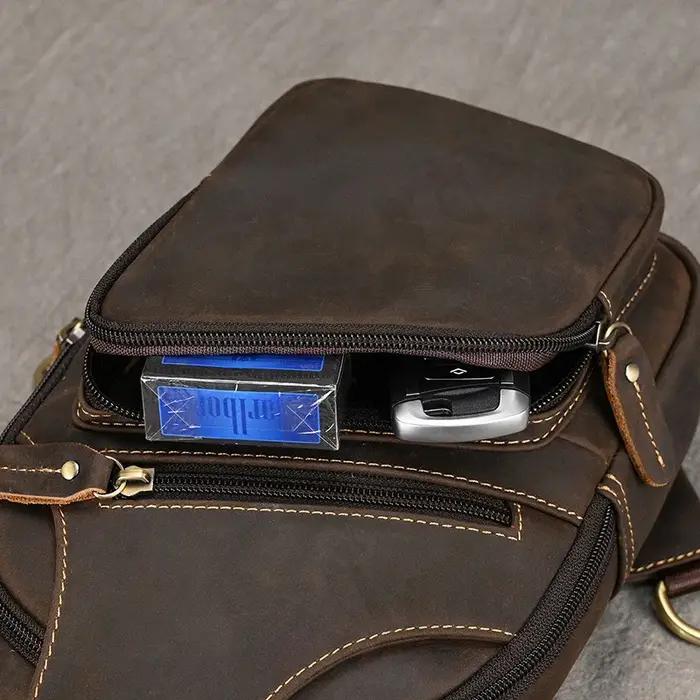 Sacs de poitrine en cuir Luufan pour hommes, sacs à bandoulière en cuir de vache pour iPad Mini, sac