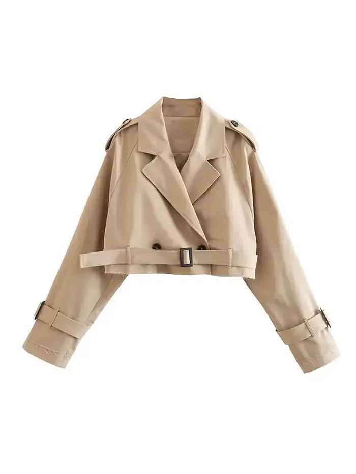 Trench court avec ceinture pour femme, veste de printemps, Vintage, Streetwear, Double boutonnage, m