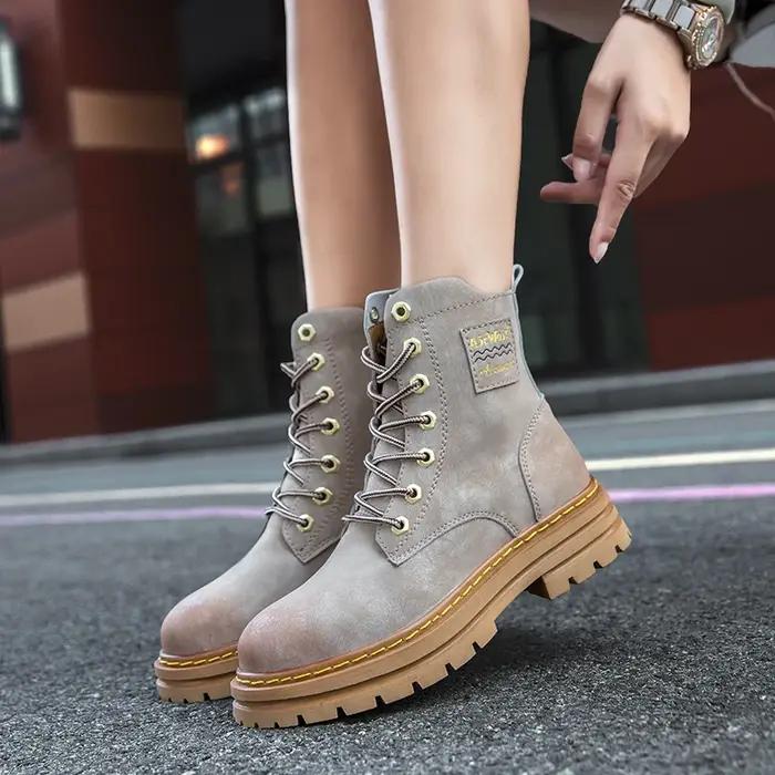 Bottes de moto en cuir véritable pour hommes, chaussures à lacets, fermeture éclair, haut, couple, a