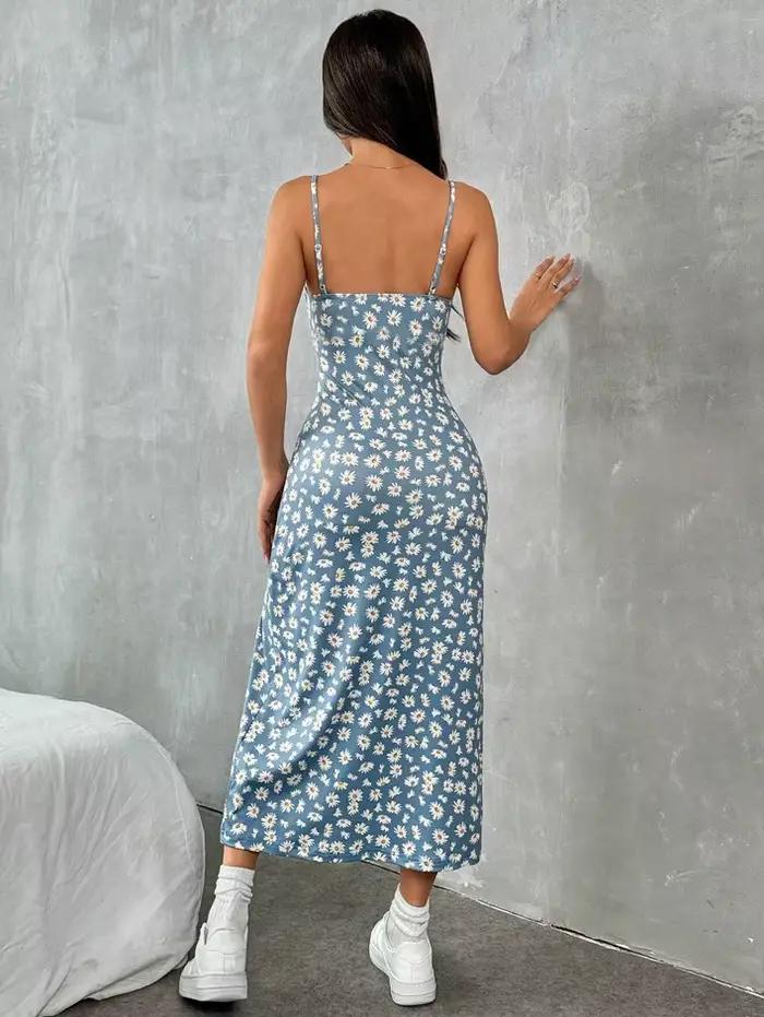 Automne 2025 robe longue sans bretelles enveloppement poitrine haute fente marguerite imprimé léopar