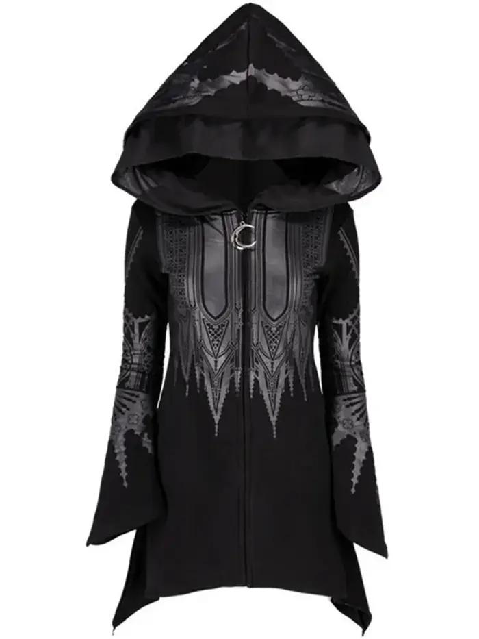 Street Goth Style Punk noir Long haut à capuche Harajuku rétro foncé Grunge Y2K imprimer sweats 2022