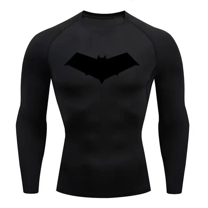 T-Shirt de Compression pour hommes, imprimé chauve-souris, séchage rapide, haut d'entraînement, Fitn