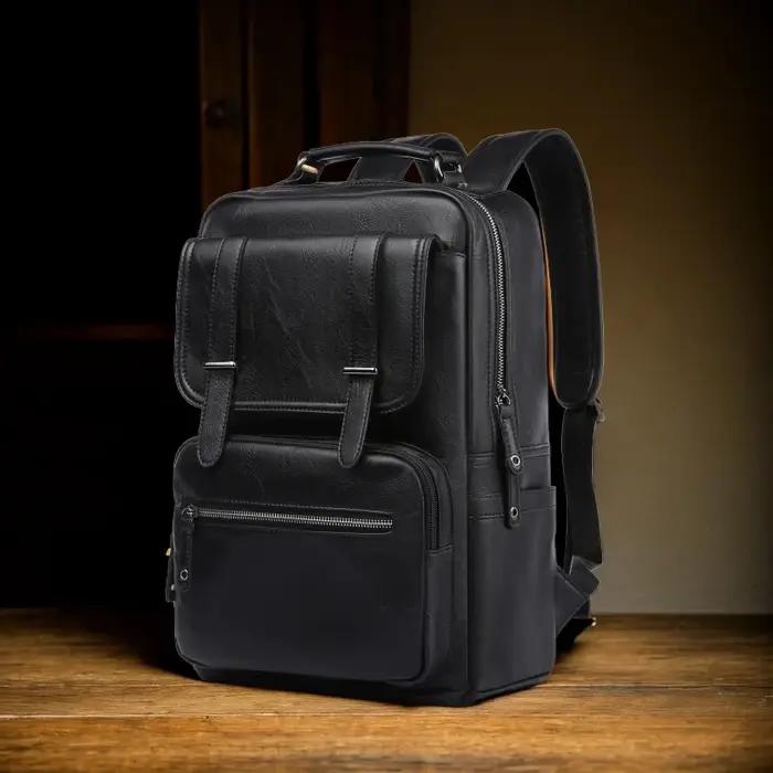 MOYYI-Sac à dos en cuir pour ordinateur portable pour homme, sac à dos de voyage étanche, sac d'affa