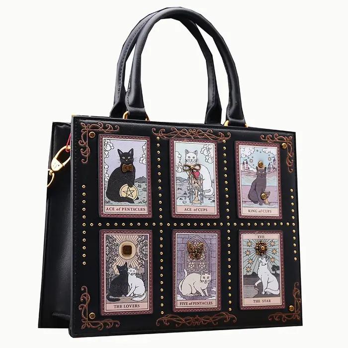 Sac de créateur vintage et de luxe avec broderie délicate impression de chat sac fourre-tout populai
