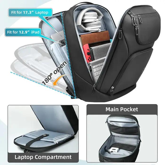 Sacs à dos d'affaires HK pour hommes, sac multifonctionnel pour ordinateur portable de 17.3 pouces,