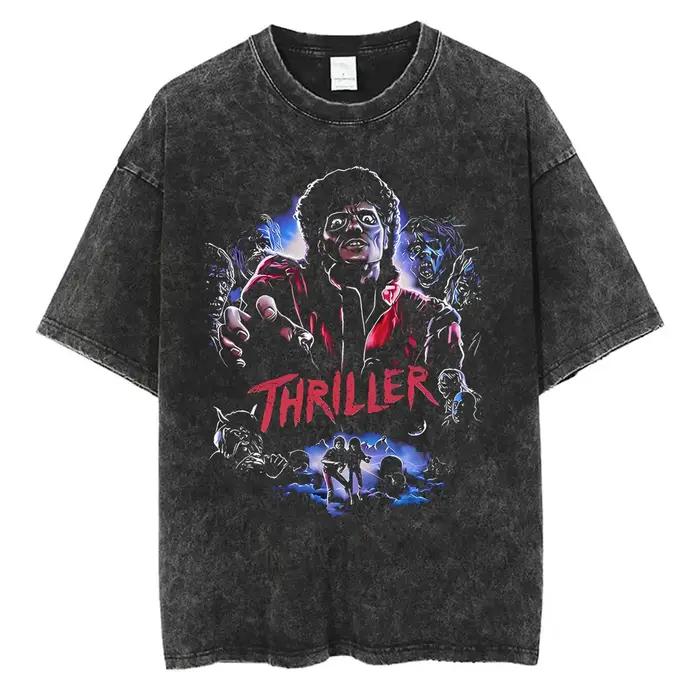 Lavé Vintage Michael Jackson Thriller graphique T-shirt hommes femmes mode rétro gothique Rock T-shi