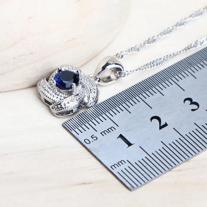 Ensembles de bijoux en zircon bleu pour femmes, en argent Sterling 925, Costume de mariage, bijoux,