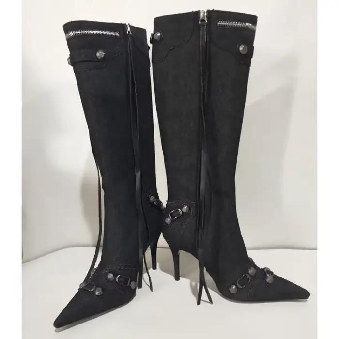 Nouvelles Bottes Hautes à Talon Fin et Rivets, Modèle 2026, pour Femmes, Pointues, Tailles 34-43, Bo