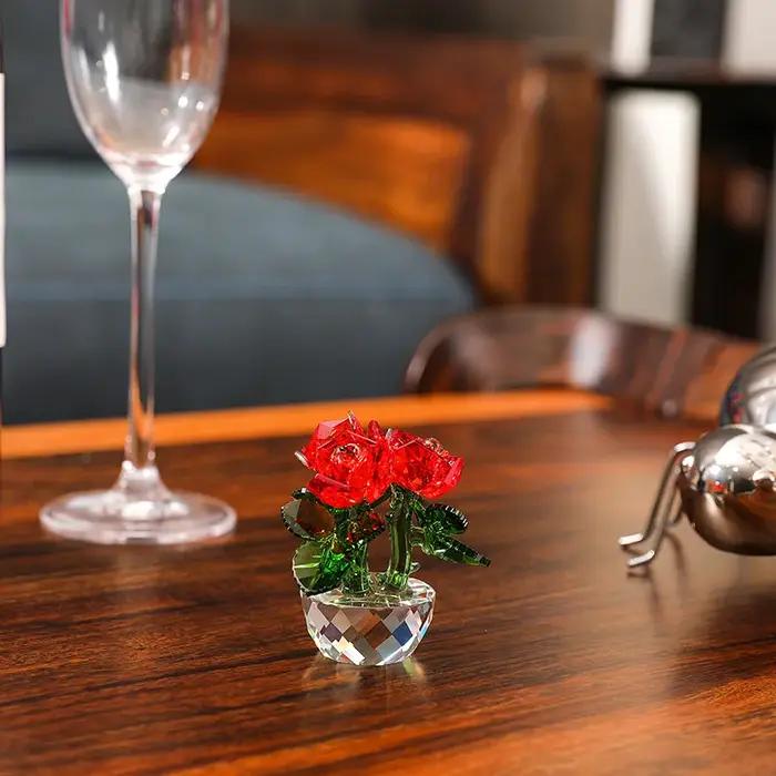 Figurines de roses en cristal, cadeau de saint-valentin pour elle, ornement de rêve en verre, presse