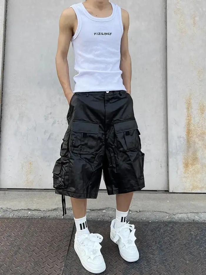 Mauroicardi printemps été Cool dur imperméable noir Shorts pour hommes avec de nombreuses poches amé
