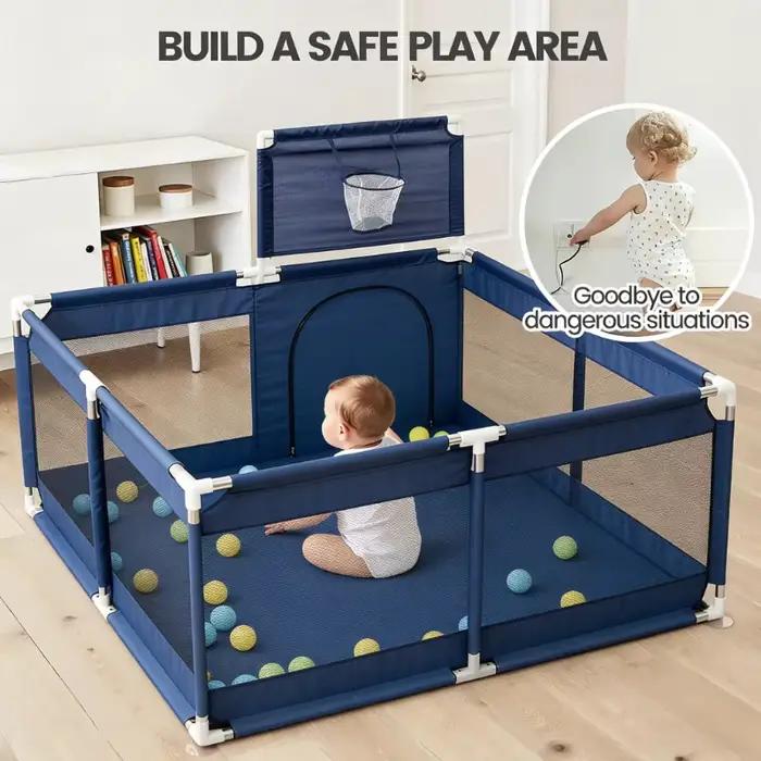 Parc de jeu pour bébé avec panier de basket, aire de jeu de 128 x 128 cm pour tout-petits, centre d'