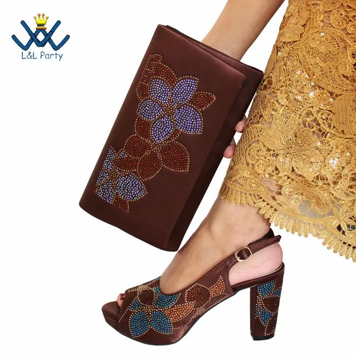 Ensemble de chaussures et sacs pour femmes africaines, Peep Parker avec cristal Kendning pour fête d