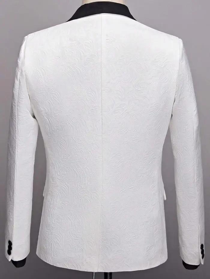 Ensemble de costume ajusté jacquard floral trois pièces pour hommes, comprenant une veste, un gilet