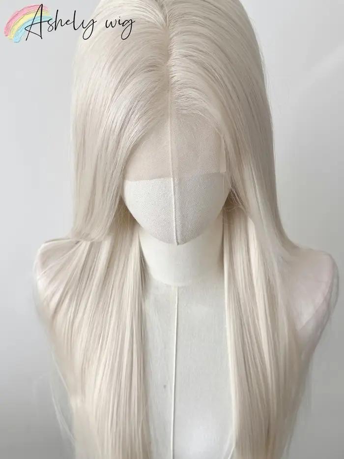 Perruque Lacefront platine 13x4 longue ligne droite perruque avant en dentelle blanche fibres haute