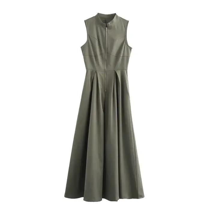 MUJER 2025 robes longues drapées pour femmes fermeture éclair sans manches robe Maxi femme vacances