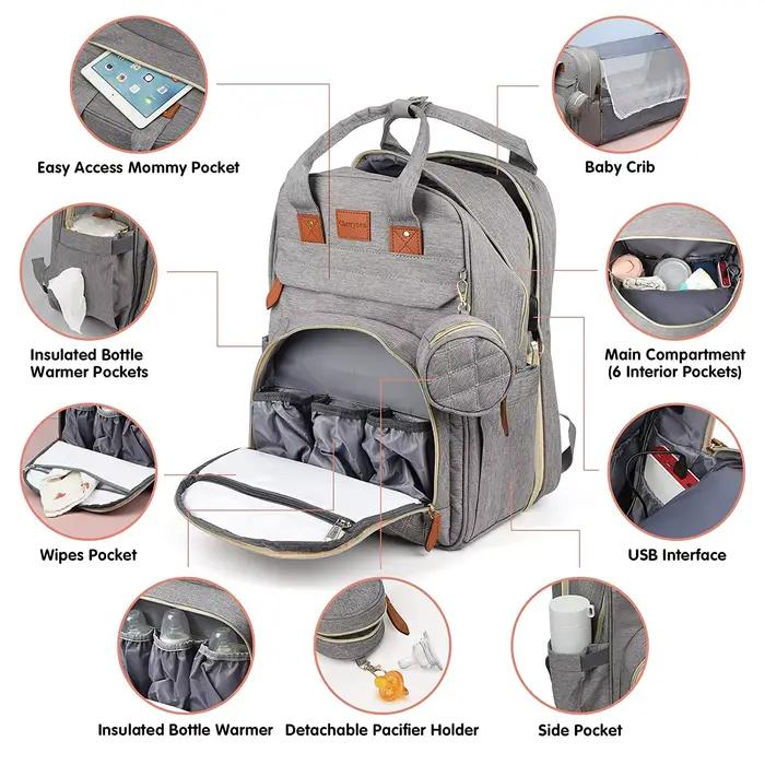 Sac à dos à couches 3 en 1 pour bébé, pliable, lit de bébé, sac de voyage étanche avec chargement US