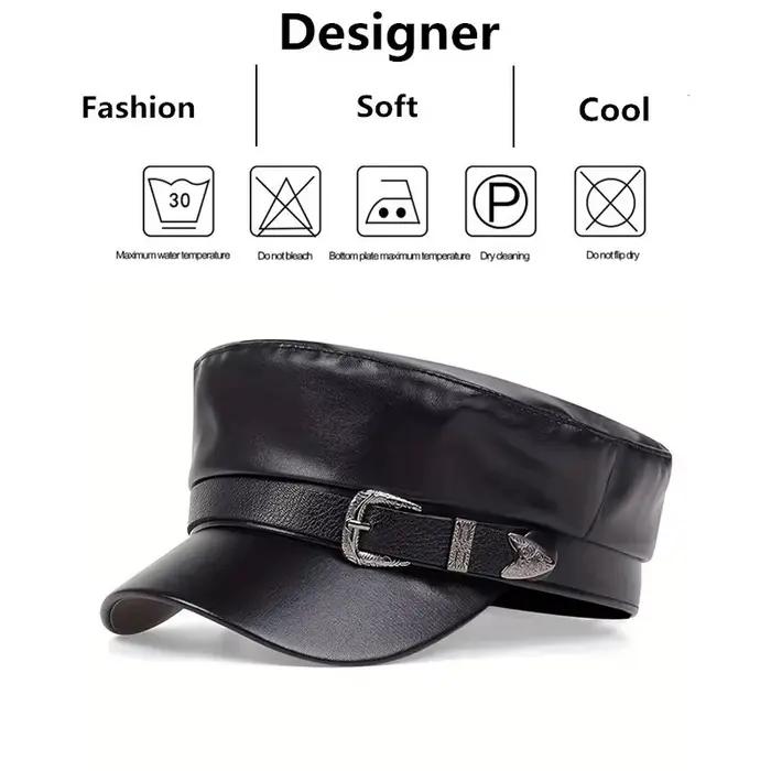 Chapeau en cuir avec grande ceinture pour femmes et hommes, chapeaux de marin, casquettes béret noir