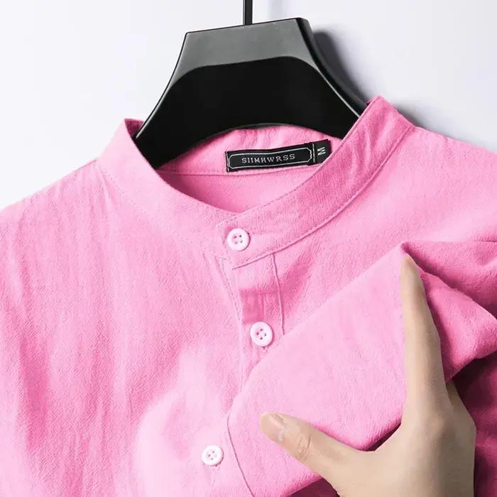 Chemises en coton et lin pour hommes, Streetwear Henley léger à manches longues, chemise de plage re