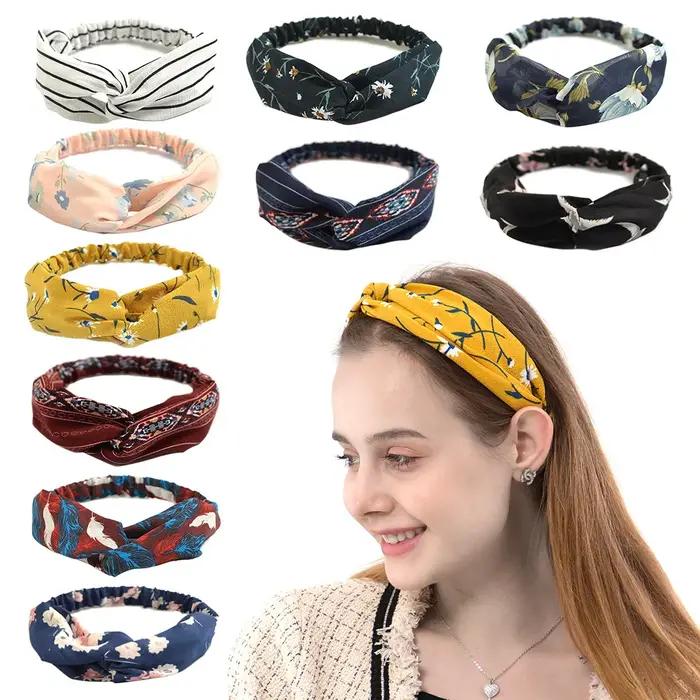 Mode femmes filles été bohème bandes de cheveux imprimer bandeaux Vintage croix Turban pansement Ban
