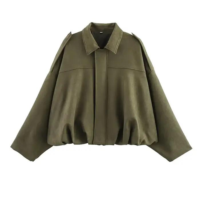 Vestes bombardier pour femmes, manteaux à la mode, col rabattu, manches longues, manteaux amples, Vi