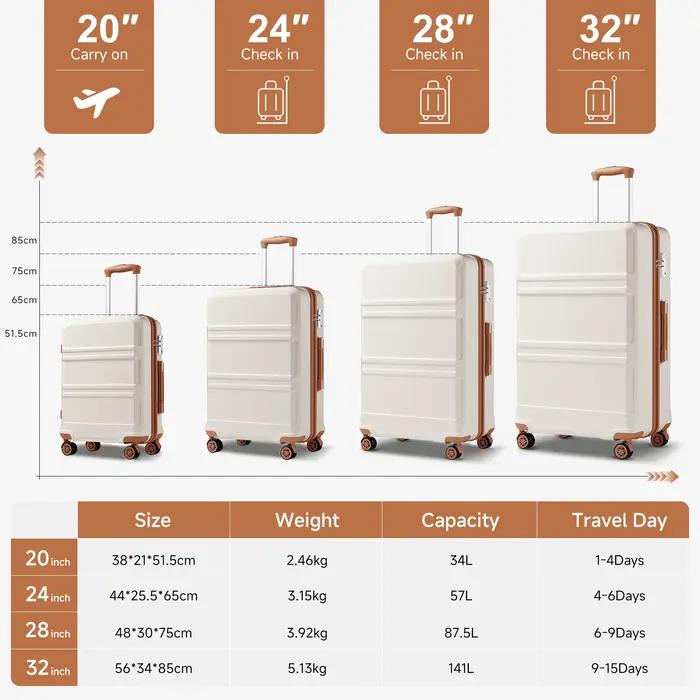 Valise trolley KONO ABS + PC 4 roues jumelles avec serrure TSA (2/4/6 pièces) – Coque rigide légère