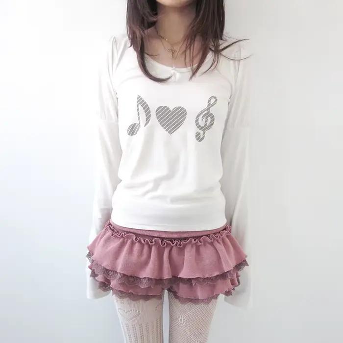T-shirt Karrram japonais Y2k à imprimé cœur, vintage Harajuku, manches longues, gris, style coréen d