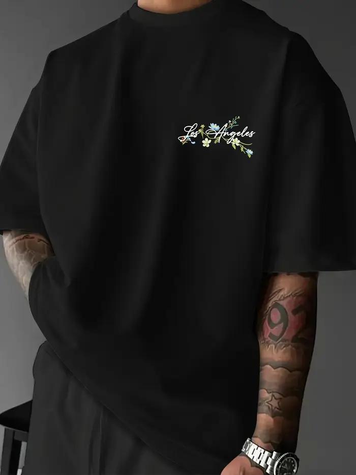 T-shirt pour homme au style rétro estival, personnalisé et tendance, avec des motifs de petites fleu