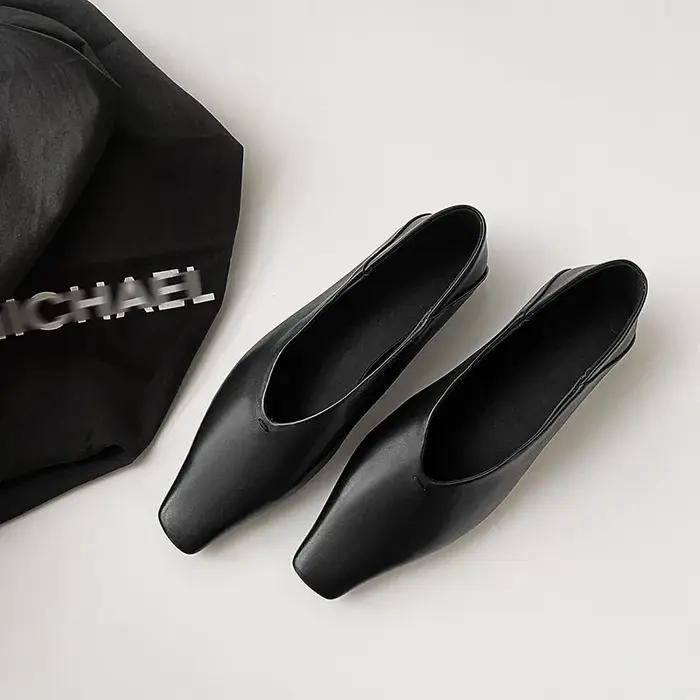Dilalula 2025 Vintage en cuir véritable pompes femmes bout carré talons bas bureau dames quotidien c