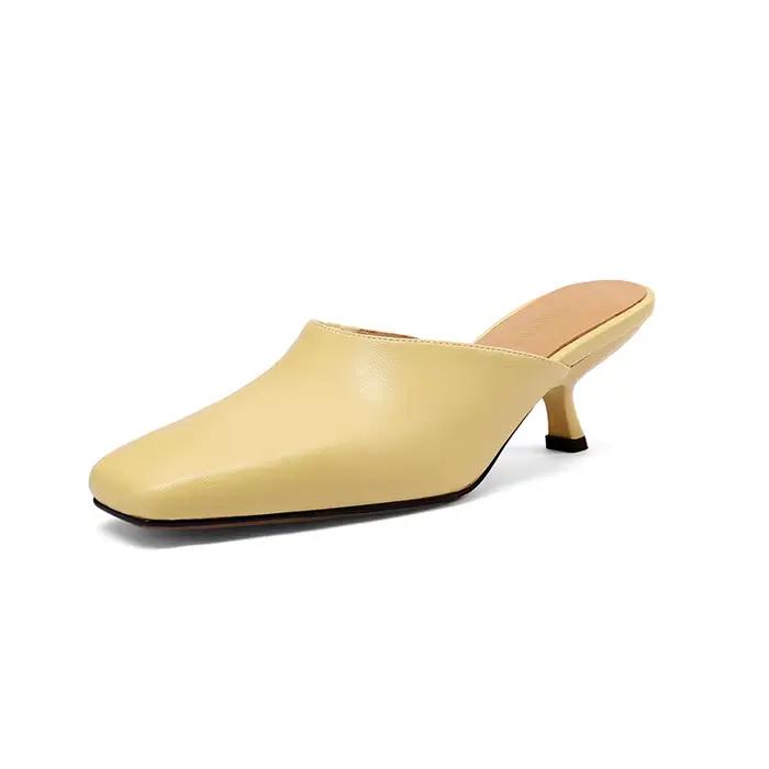 SmallHut Nouvelle Tendance 2026 Mules d'été pour femmes en cuir croûte jaune, bleu, beige, à talon s