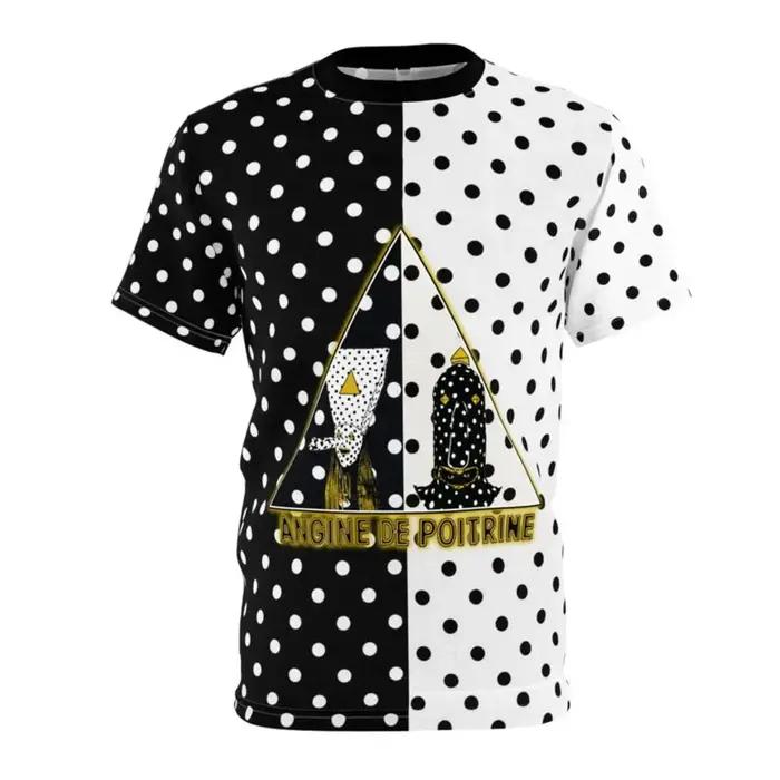T-shirt unisexe à pois noirs et blancs avec logo de groupe, motif graphique rétro rock, streetwear,