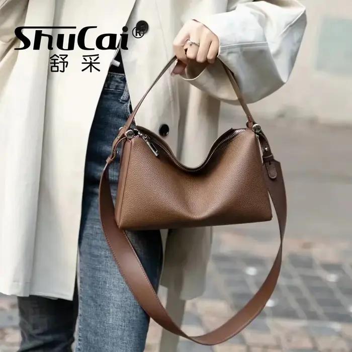 Sac à ati elles en cuir de vachette pour femme, cuir véritable, couche de tête, sac à bandoulière Bo