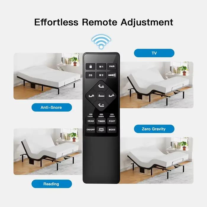 Cadre de lit Queen réglable avec massage, sommier électrique avec inclinaison tête et pied, ports US