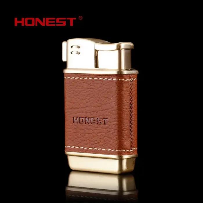 Briquet à tuyau gonflable en métal pour hommes conception de feu oblique en cuir brossé élégant cadeau pour hommes occasions spéciales