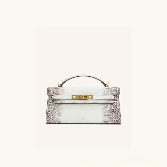 Sac à main carré petit format en cuir à motif crocodile avec boucle de fermeture, sac à bandoulière