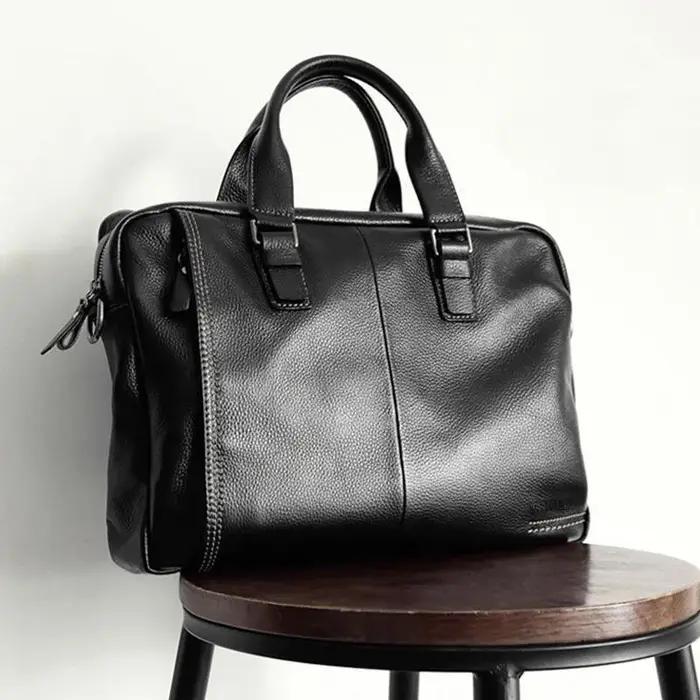 Sac à main d'affaires en cuir de vache de haute qualité pour hommes, sac à bandoulière 100% mallette