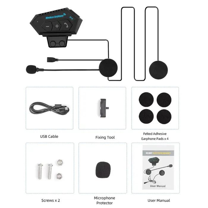 Casque de moto BT, Kit d'appel mains libres sans fil, stéréo, Anti-interférence, étanche, lecteur de