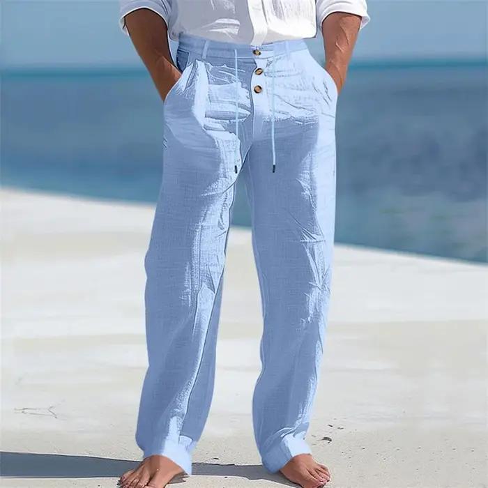 Pantalon en coton pour hommes, décontracté, respirant, confortable, bouton, cordon de serrage, Desig