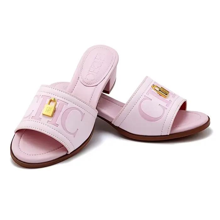 CH mode monogramme imprimé Design élégant femmes pantoufles à talons bas couleur unie haute qualité