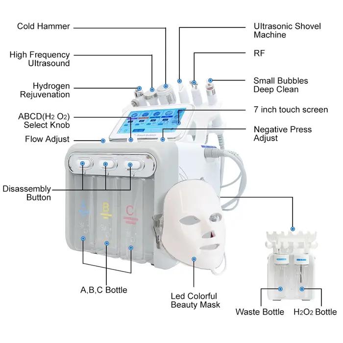 AOKO 6/7 en 1 Dermabrasion Peel Spa Machine faciale rajeunissement de la peau Hydro Dermabrasion Aqu