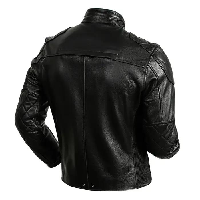 Veste en cuir de vachette couche supérieure pour hommes, col montant noir, manteau court en cuir vér