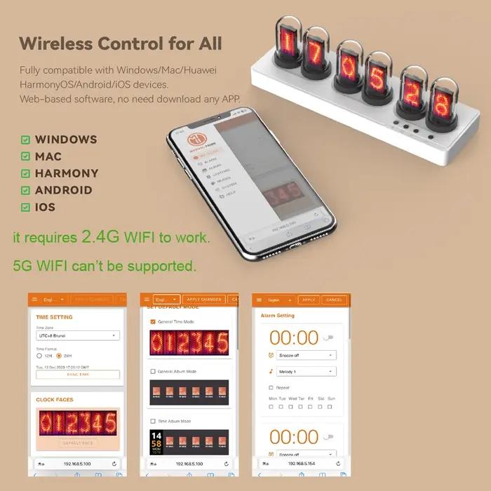 Réveil à Tube Nixie IPS, contrôle WIFI, avec lumières RGB colorées, pour la décoration de salle de j