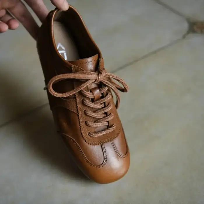 Chaussures Deqin rétro en cuir pour femmes, printemps automne, nouveau style, polyvalentes, bout car