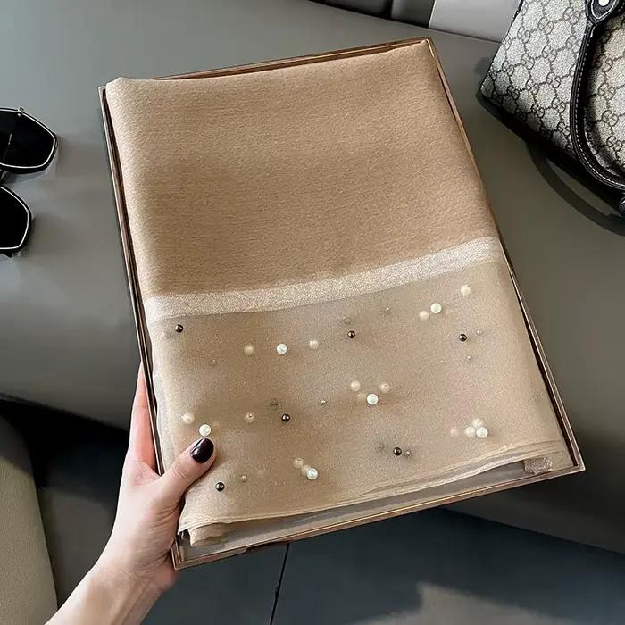 Écharpe de marque de luxe pour femmes, châle, couleur unie, en soie, en lin, été, bandana, Hijab, co