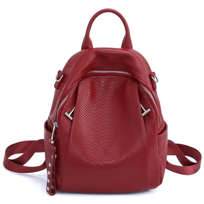 Zency-Sac à dos en cuir véritable pour femme, cartable Alligator Rivet, sac à dos initié par une fem