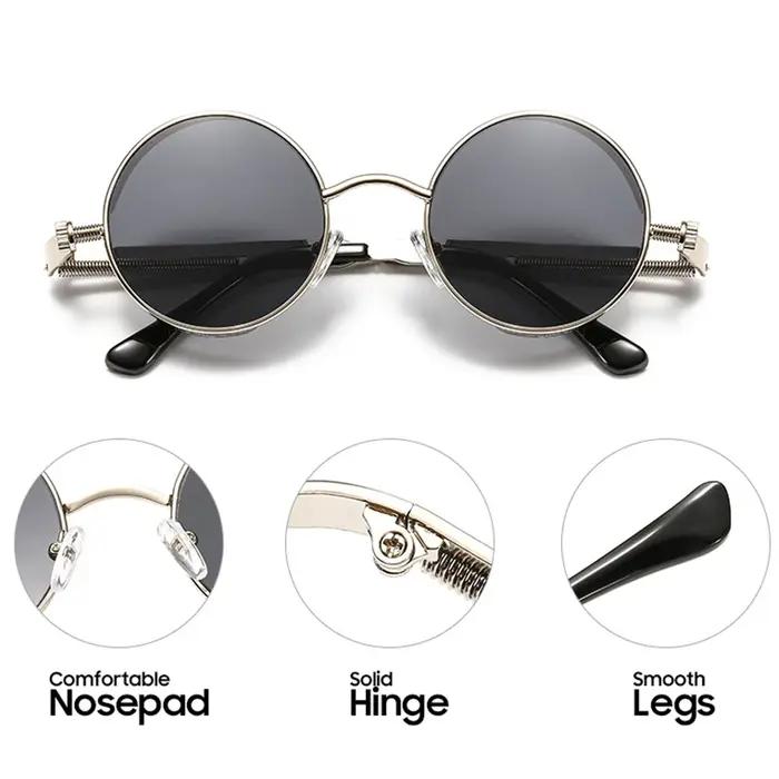 VIVIBEE Lunettes de soleil vintage steampunk rouges pour hommes, lunettes rondes punk en alliage mét