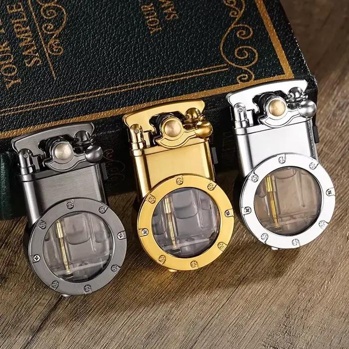 Briquet à Bras de Feu Double en Métal Coupe-Vent Gonflable Portable Cadeau Idéal pour Hommes Passant du Temps à l'Extérieur Occasions Spéciales