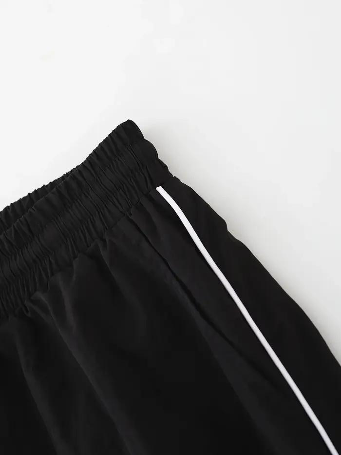 Pantalon décontracté pour homme, coupe droite, noir et blanc, avec cordon de serrage, style cargo, p