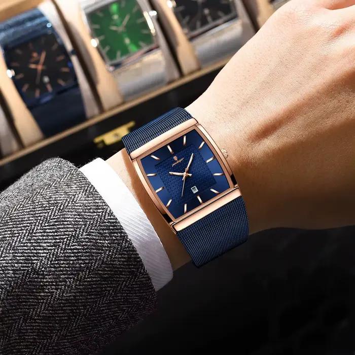 POEDAGAR Top luxe hommes montre en acier inoxydable maille Date étanche lumineux homme montre-bracel