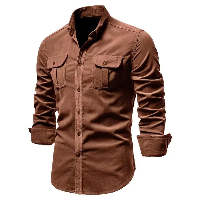 2021 nouveau simple boutonnage 100% coton hommes chemise affaires décontracté mode couleur unie velo