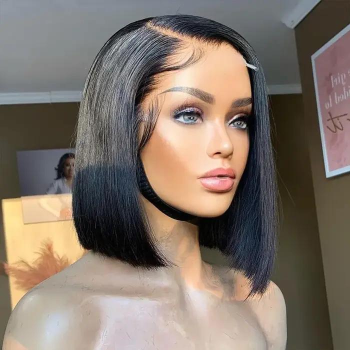 Perruques de cheveux humains brésiliens pré-plumés pour femmes, partie latérale, perruque Bob, docum